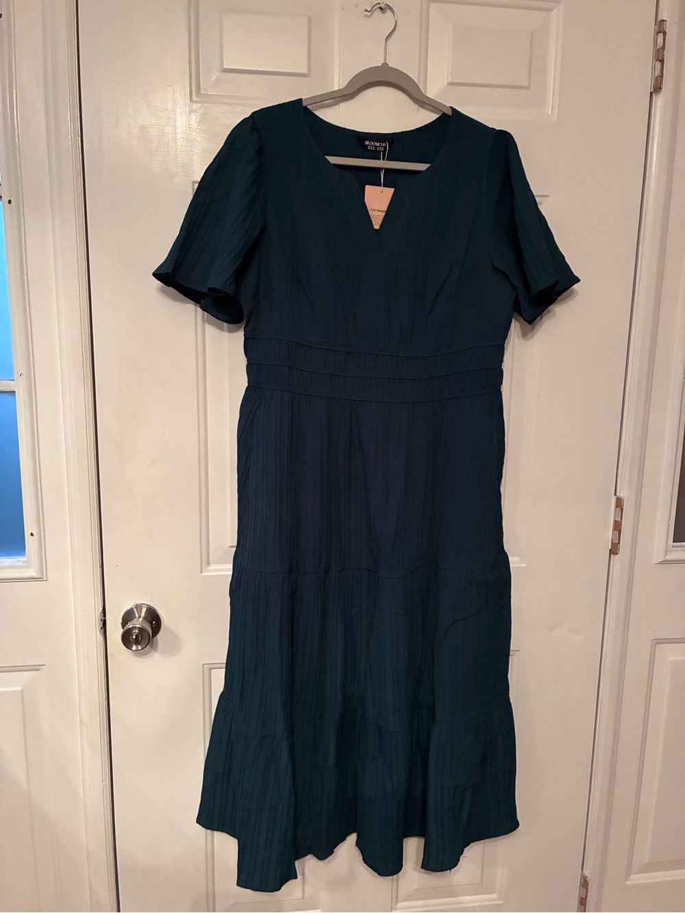 BloomChic Teal V-Neck Tiered Midi Dress